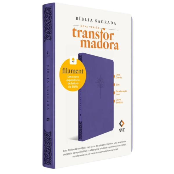 Bíblia Slim Filament | NVT | Letra Grande | Capa Couro Sintético Lilás