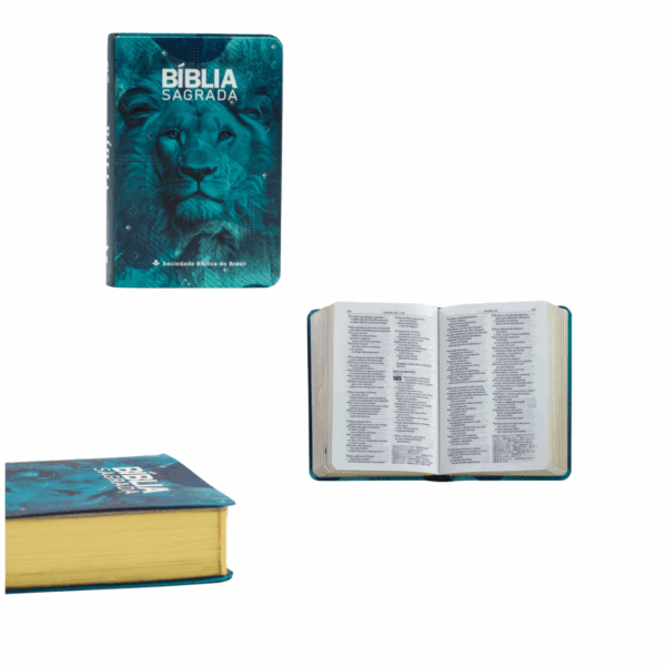 Bíblia Pequena de Bolso 13cm| NAA | Capa Semiflexível Leão Azul - Imagem 2